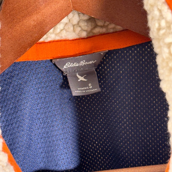 Eddie Bauer Cream and Blue Sherpa Vest with Orange Highlights - Picture 3 of 4